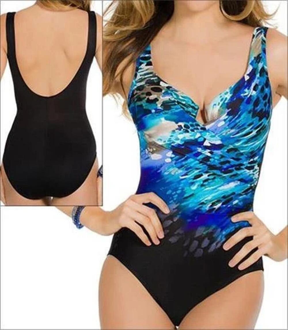 Miraclesuit Escape NWT Blue Foil Print Underwire One Piece Swimsuit 8